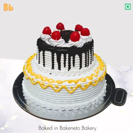 Order this 2 Tier Black Forest Cake Online and the get same day cake delivery in Noida, Ghaziabad, Vaishali, Vasundhara, Gaur city, Noida Extension and Delhi. Visit bakeneto.com and checkout all types of theme cakes online.