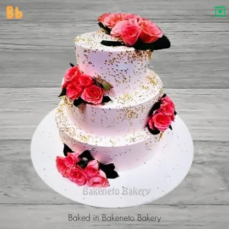 Order this 3 Tier Rose Floral Cake Online and the get same day cake delivery in Noida, Ghaziabad, Vaishali, Vasundhara, Gaur city, Noida Extension and Delhi. Visit bakeneto.com and checkout all types of theme cakes online.