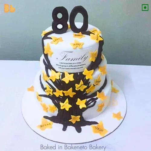 Order this 80 Year Birthday Cake Online and the get same day cake delivery in Noida, Ghaziabad, Vaishali, Vasundhara, Gaur city, Noida Extension and Delhi. Visit bakeneto.com and checkout all types of theme cakes online.