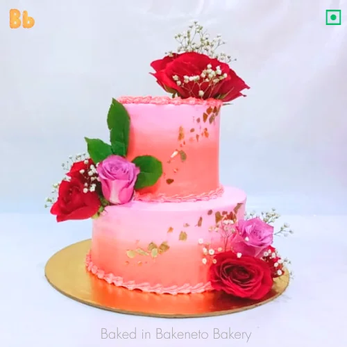 Order this PInk and Red Rose Cake Online and the get same day cake delivery in Noida, Ghaziabad, Vaishali, Vasundhara, Gaur city, Noida Extension and Delhi. Visit bakeneto.com and checkout all types of theme cakes online.