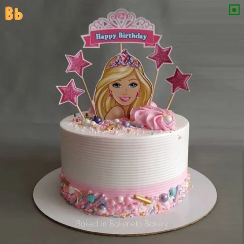 Best Barbie Theme Cake design for girl's birthday. Order customized cakes online and send cake to Noida, Ghaziabad to your home by bakeneto.com