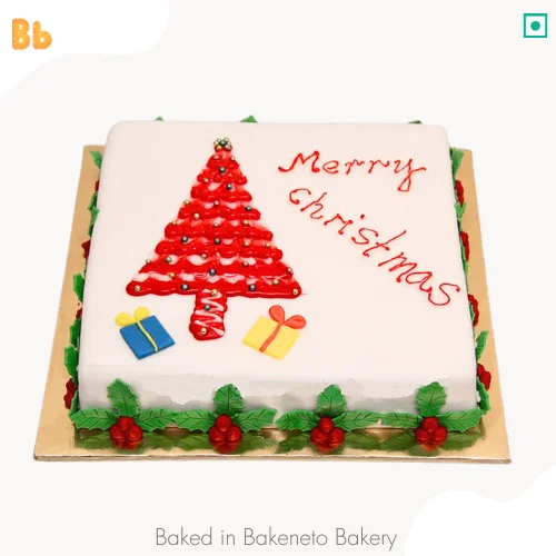 Book customized Christmas Square Cake online in Noida, Indirapuram, Vaishali, Vasundhara -Ghaziabad and Gaur city Noida Extension nearby areas by bakeneto.com
