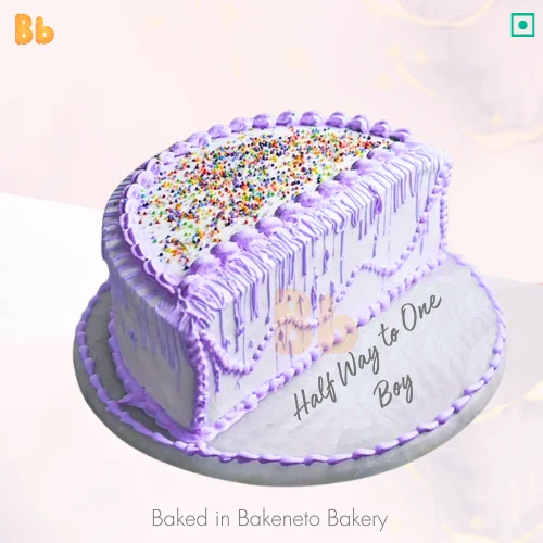 Purple 6 Months Baby Cake is the best customized cake design to celebrate a half year birthday of your kid. Get same-day cake home delivery near Noida, Delhi, Gurugram, Ghaziabad, Greater Noida Extension.