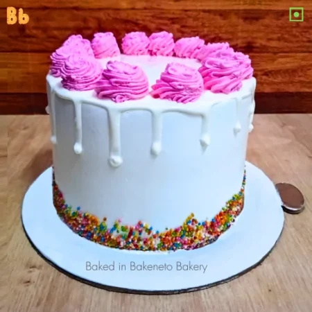 Fresh Pink and White Cake is available for home delivery in Noida, Ghaziabad, Noida extension by the best cake shop nearby. Best Cake shop, bakeneto.com