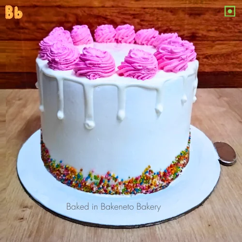 Fresh Pink and White Cake is available for home delivery in Noida, Ghaziabad, Noida extension by the best cake shop nearby. Best Cake shop, bakeneto.com