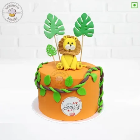 Jungle Lion Cake Design | Online Cake Delivery in Noida, Ghaziabad, Noida Extension and Ashok Nagar Delhi. Bakeneto is most trusted for making customized birthday cakes, Customized wedding cakes, engagement cakes and Anniversary cakes.