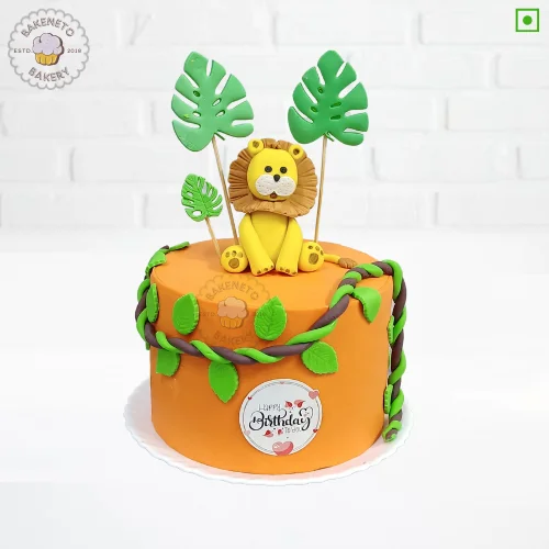 Jungle Lion Cake Design | Online Cake Delivery in Noida, Ghaziabad, Noida Extension and Ashok Nagar Delhi. Bakeneto is most trusted for making customized birthday cakes, Customized wedding cakes, engagement cakes and Anniversary cakes.