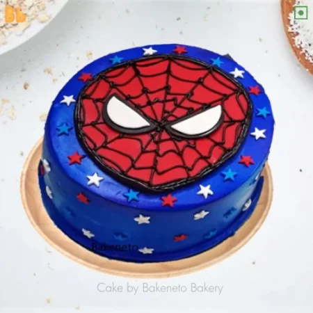 Book Customized Spiderman Web Cake online for your kid's birthday and get free cake delivery in Noida, Ghaziabad, Noida Extension, Delhi nearby area on same-day by bakeneto.com