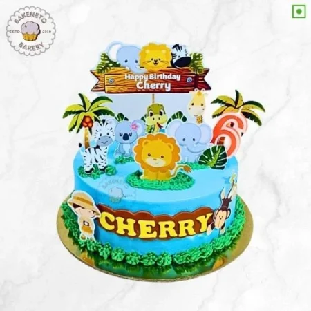 Animal Theme Cream Cake Design for Kid's Birthday. Colorful Birthday Cake Design, Cartoon Birthday Cake Designs, Best Cake Delivery in Noida, Ghaziabad, and Noida Extension by bakeneto.