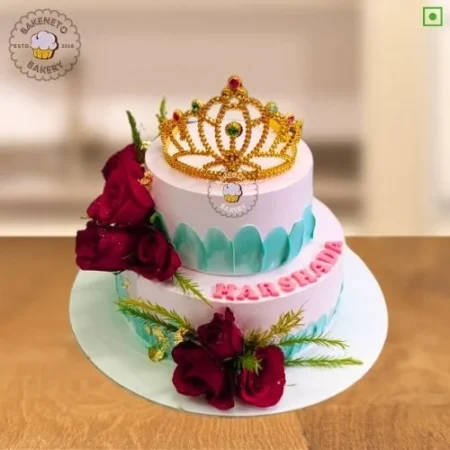 Rose Queen Cake. 2 Tier Cake Designs for Wedding, Engagement or Anniversary. Best Engagement Cakes, Best Wedding cakes in Noida, Ghaziabad, and Noida Extension by bakeneto