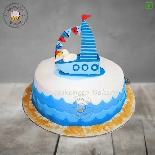 Sea and Boat Cake