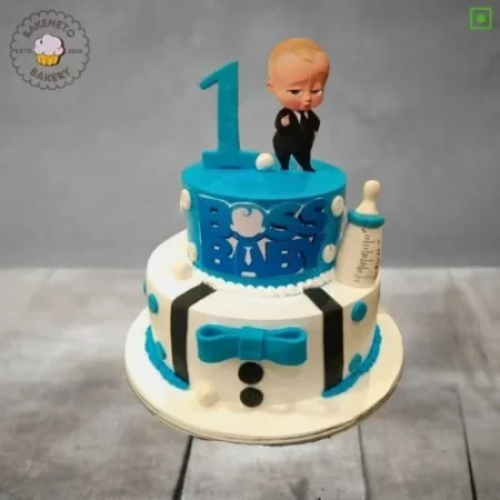 Order fresh and delicious 2 Tier Boss Baby Cake for your kid's birthday online. Get fast online Cake delivery in Noida, Ghaziabad and Noida Extension by best cake shop, Bakeneto.