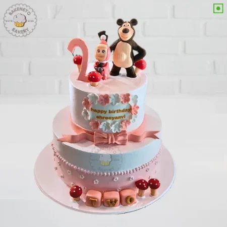 Order fresh 2 Tier Masha Theme Cake Online from best birthday cake shop in Noida and get free cake delivery in Noida, Indirapuram, Vaishali, Noida Extension, Vasundhara and Ghaziabad. All types of Customized Cake is prepared on order only with premium quality and safety.