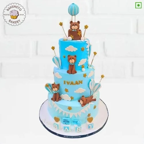 Order fresh and delicious 3 Tier Teddy Cake for your kid's birthday online. Get fast online Cake delivery in Noida, Ghaziabad and Noida Extension by best cake shop, Bakeneto.