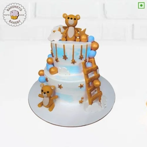 Order fresh and delicious Golden Teddy Cake for your kid's birthday online. Get fast online Cake delivery in Noida, Ghaziabad and Noida Extension by best cake shop, Bakeneto.