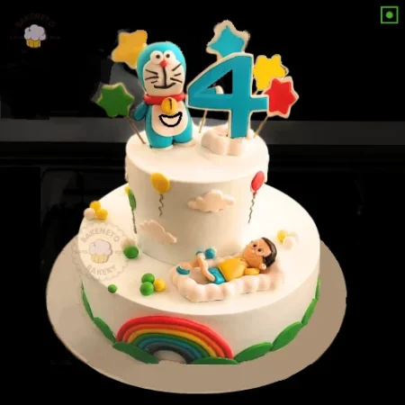 Order Famous 2 Tier Doraemon 4th Birthday Cake online and get the same-day cake delivery in Noida, Ghaziabad and Noida Extesnion by the best bakery and cake shop in noida, gaur ciry, Vaishali, vasundhara, indirapuram, Pratap vihar, Siddharth vihar, crossing republic etc.