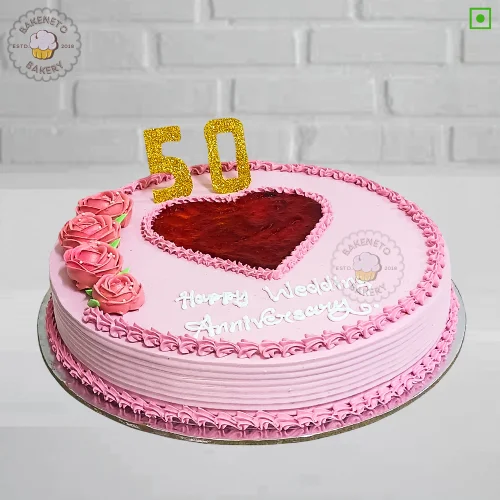 50 Year Anniversary Cake delivery in Noida, Ghaziabad, Noida Extension and Ashok Nagar Delhi. Bakeneto is most trusted for making customized birthday cakes, Customized wedding cakes, engagement cakes and Anniversary cakes.