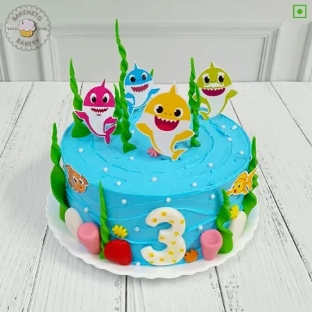 Baby Shark Theme Cake delivery in Indirapuram and Noida by the best cake shop. Same day cake available in just 2 hours in sector-60, sector-61, sector-62, sector-63, sector-64, sector-66, sector-70, sector-71, sector-72, sector-73 Noida, Indirapuram and Vaishali.