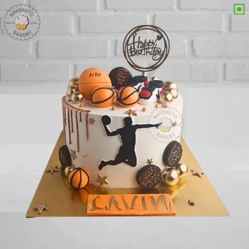 Basketball Champ Cake delivery in Noida, Ghaziabad, Noida Extension and Ashok Nagar Delhi. Bakeneto is most trusted for making customized birthday cakes, Customized wedding cakes, engagement cakes and Anniversary cakes.