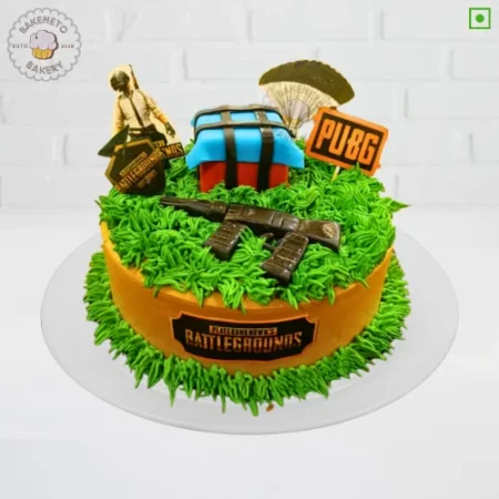 Order this delicious PUB G Cake online and get the same-day cake delivery in Noida, Indirapuram, Ghaziabad and Noida Extension by the best bakery and cake shop in noida and Cake delivery Gaur City, Vaishali, Vasundhara, Pratap vihar, Siddharth vihar, Crossing Republic etc.