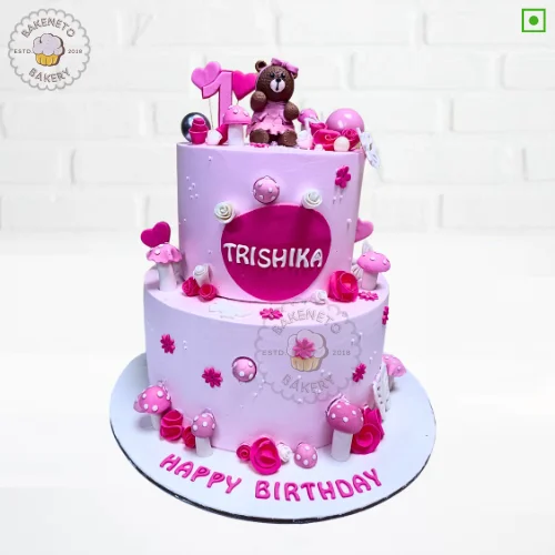 Book 2 Tier Teddy Girl Cake online and get the same-day cake delivery in Noida, Ghaziabad and Noida Extension by the best bakery and cake shop in noida and Cake delivery Gaur City, Vaishali, vasundhara, indirapuram, Pratap vihar, Siddharth vihar, crossing republic etc.