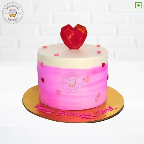 White Pink Heart Cake