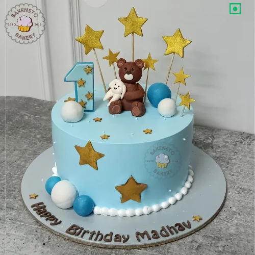 Order this delicious 1st Birthday Teddy Cake for your kid's birthday party. Get various types of customized cakes in just 2 to 3 hours on the same day. Get 25+ flavors and get free cake delivery in Noida, Ghaziabad, Indirapuram, Vaishali, Vasundhara, Kaushambi and Noida Extension, Gaur City, Eco Village etc.