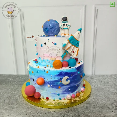 Order 2D Planet Astronaut Cake for kid's birthday in 30 minutes in Noida. Super fastcake delivery nearby in Noida, Ghaziabad, Noida Extension. Get customized theme cakes in 2 hours in Noida.