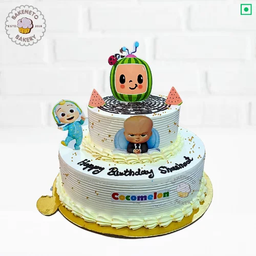 Order this delicious Cocomelon Boss Baby Cake for your kid's birthday party. Get various types of customized cakes in just 2 to 3 hours on the same day. Get 25+ flavors and get free cake delivery in Noida, Ghaziabad, Indirapuram, Vaishali, Vasundhara, Kaushambi and Noida Extension, Gaur City, Eco Village etc.