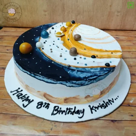 Order Galaxy Planet Theme Cake online and get cake delivery in Noida, Ghaziabad and Greater Noida Extension near by areas by the best cake shop. Bakeneto provides online cake delivery service in 30 minutes in Indiraouram, Kaushambi, Vasundhara, Vaishali, Pratap Vihaar, Crossing repiblic, Noida Extension, Ashok Nagar Delhi, and Noida. Get your cake customized in 2 hours.