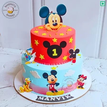 Get this fresh and delicious Micky World Cake delivered online. Get various types of customized cakes in just 2 to 3 hours on the same day. Get 25+ flavors and get free cake delivery in Noida, Ghaziabad, Indirapuram, Vaishali, Vasundhara, Kaushambi and Noida Extension, Gaur City, Eco Village etc.