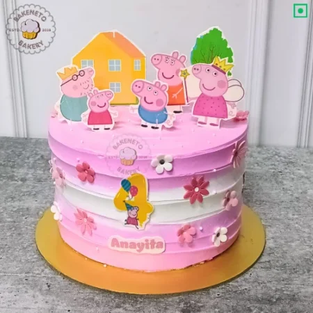 Order this delicious Peppa Home Cake for your kid's birthday party. Get various types of customized cakes in just 2 to 3 hours on the same day. Get 25+ flavors and get free cake delivery in Noida, Ghaziabad, Indirapuram, Vaishali, Vasundhara, Kaushambi and Noida Extension, Gaur City, Eco Village etc.