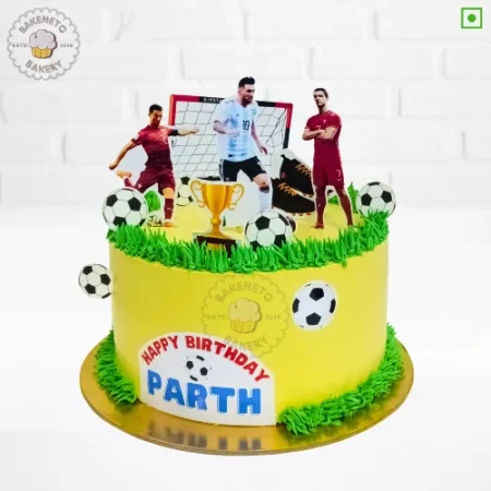 Order best quality Soccer Theme Cake online by the best cake hop in Noida, Ghaziabad and Greater Noida Extension near by areas Bakeneto provides online cake delivery service in 2 hours in Indirapuram, Kaushambi, Vasundhara, Vaishali, Pratap Vihaar, Crossing republic, Noida Extension, Ashok Nagar Delhi, and Noida. Get your cake customized in 2 hours.