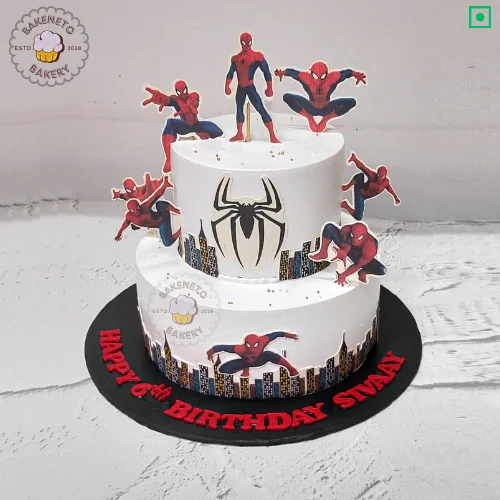 Order this delicious Spiderman World Cake for your kid's birthday party. Get various types of customized cakes in just 2 to 3 hours on the same day. Get 25+ flavors and get free cake delivery in Noida, Ghaziabad, Indirapuram, Vaishali, Vasundhara, Kaushambi and Noida Extension, Gaur City, Eco Village etc.