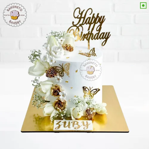 Order best quality White Golden Rose Cake online by the best cake hop in Noida, Ghaziabad and Greater Noida Extension near by areas Bakeneto provides online cake delivery service in 2 hours in Indirapuram, Kaushambi, Vasundhara, Vaishali, Pratap Vihaar, Crossing republic, Noida Extension, Ashok Nagar Delhi, and Noida. Get your cake customized in 2 hours.
