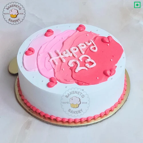 Order fresh, delicious 23 Year Cake online for your friend's birthday. Get various types of customized cakes in just 2 to 3 hours on the same day. Get 25+ flavors and get free cake delivery in Noida, Ghaziabad, Indirapuram, Vaishali, Vasundhara, Kaushambi and Noida Extension, Gaur City, Eco Village etc.