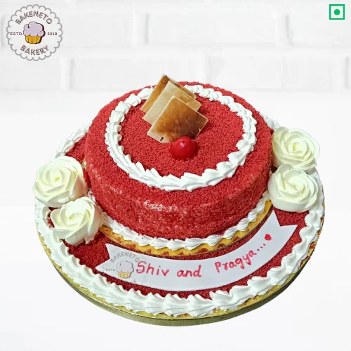 Order fresh and delicious Anniversary Red Velvet Cake online for Birthday or Anniversay. Get various types of customized cakes in just 2 to 3 hours on the same day. Get 25+ flavors and get free cake delivery in Noida, Ghaziabad, Indirapuram, Vaishali, Vasundhara, Kaushambi and Noida Extension, Gaur City, Eco Village etc.