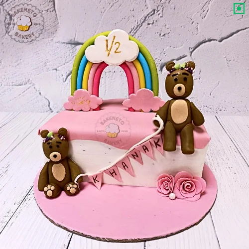 Order a fresh, delicious Bear Rainbow Cake online by the best cake shop in Noida, Ghaziaabd and Noida Extension. Bakeneto can make your customize cake in just 2 hours adnd give free home delivery as well. Get 25+ flavors and get free cake delivery in Noida, Ghaziabad, Indirapuram, Vaishali, Vasundhara, Kaushambi and Noida Extension, Gaur City, Eco Village etc.