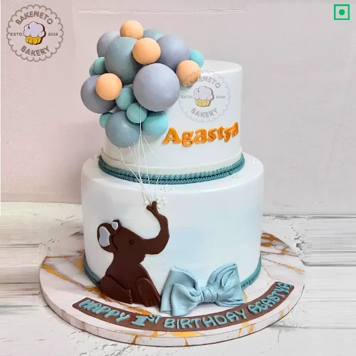 Book a fresh, delicious Elephant Balloons Cake online for your kid's first birthday. Get various types of customized cakes in just 2 to 3 hours on the same day. Get 25+ flavors and get free cake delivery in Noida, Ghaziabad, Indirapuram, Vaishali, Vasundhara, Kaushambi and Noida Extension, Gaur City, Eco Village etc.