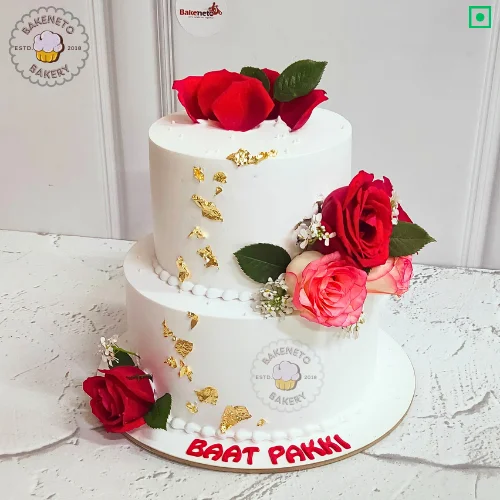 Order fresh and delicious Rose Engagement 4 Kg Cake on your Engagement Day Online. Get various types of customized cakes in just 2 to 3 hours on the same day. Get 25+ flavors and get free cake delivery in Noida, Ghaziabad, Indirapuram, Vaishali, Vasundhara, Kaushambi and Noida Extension, Gaur City, Eco Village etc.