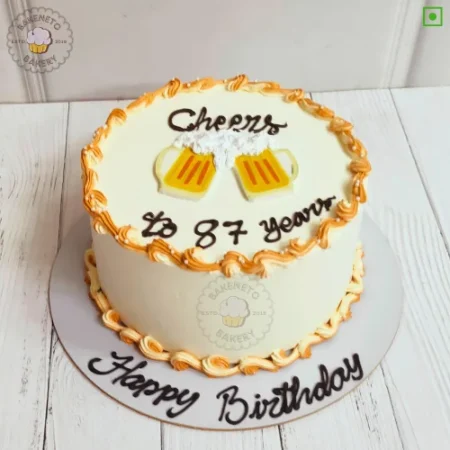 87th Birthday Cake is the simple sober cake for brother's birthday. Light color, fresh cake online by bakeneto in Noida, Ghaziabad and Noida extension