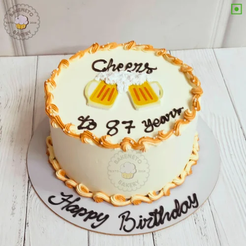 87th Birthday Cake is the simple sober cake for brother's birthday. Light color, fresh cake online by bakeneto in Noida, Ghaziabad and Noida extension