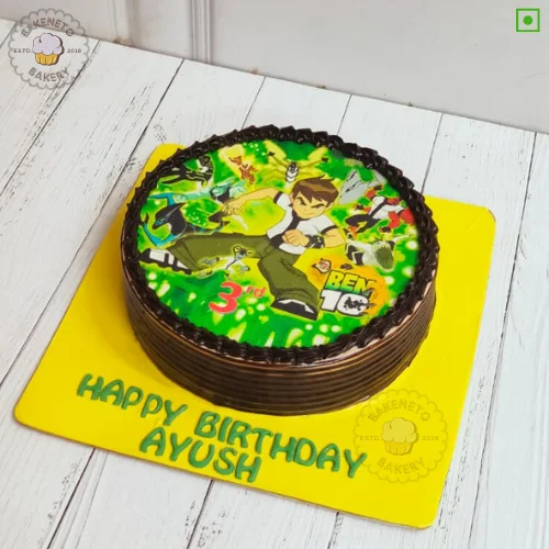 Book this fresh, 100% eggless and premium quality Ben 10 Cake by bakeneto via same day quick delivery option. Customize your cake's color and flavor as per your choice by calling us at 7071-634-634.