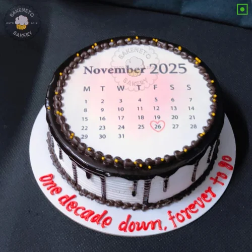 Calendar Anniversary Cake is the simple sober cake for brother's birthday. Vibrant, delicious and fresh cake online by bakeneto in Noida, Ghaziabad and Noida extension