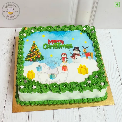 Book this fresh, 100% eggless and premium quality Christmas Photo Cake by bakeneto via same day quick delivery option. Customize your cake's color and flavor as per your choice by calling us at 7071-634-634..