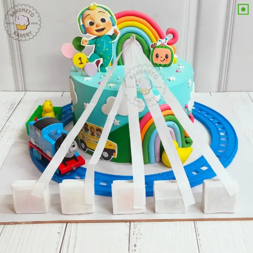 Book this fresh, 100% eggless and premium quality Cocomelon Train Cake by bakeneto via same day quick delivery option. Customize your cake's color and flavor as per your choice by calling us at 7071-634-634.