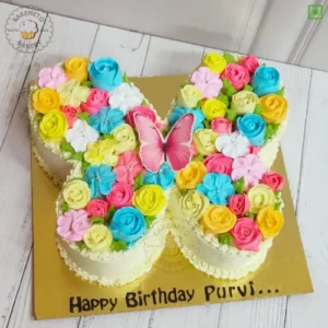 Book this fresh, 100% eggless and premium quality Floral Butterfly Cake by bakeneto via same day quick delivery option. Customize your cake's color and flavor as per your choice by calling us at 7071-634-634..