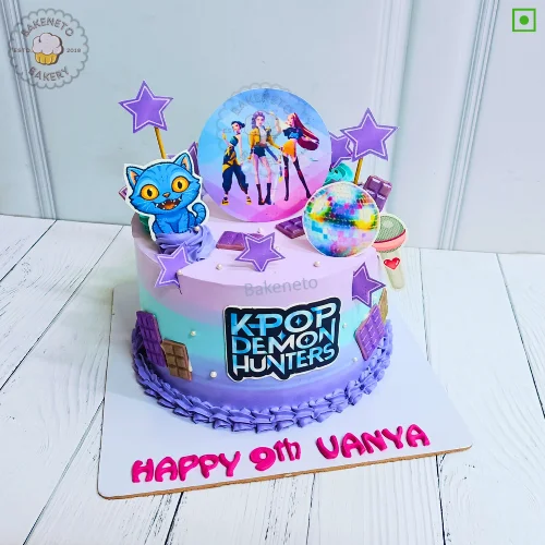 Order fresh and eggless K-Pop Demon Hunters cake Online by best Cake Shop delivers in Noida, Ghaziabad, Noida Extension and nearby area.