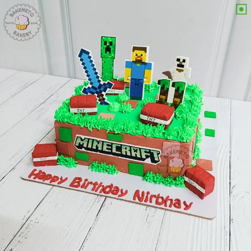 Order fresh and eggless Minecraft 3D Cake Online by best Cake Shop delivers in Noida, Ghaziabad, Noida Extension and nearby area.