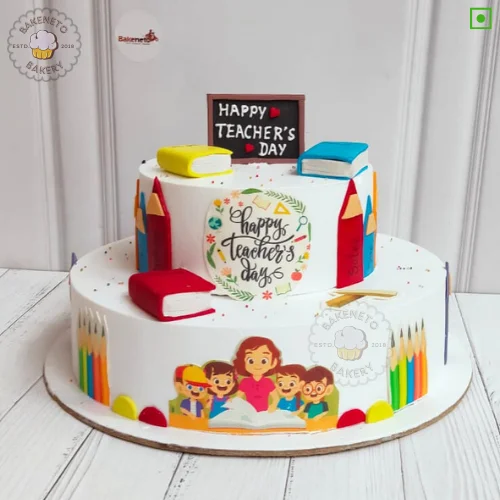 Order yummy, fresh and eggless Teachers Day Cake Online by best Cake Shop delivers in Noida, Ghaziabad, Noida Extension and nearby area.